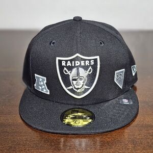 Las Vegas Raiders New Era Identity Hat 59FIFTY Black Silver Patches 7 1/8 Logos